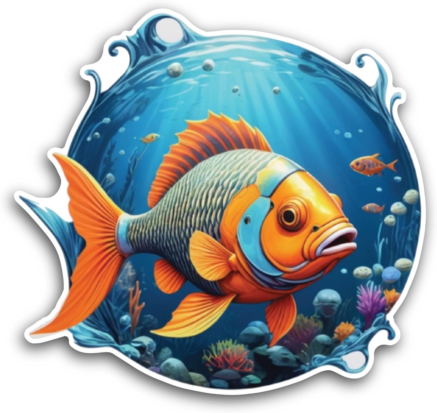 2 (Pieces) 3" and 5" Underwater World with Fish Sticker, Waterproof Vinyl Decals for Many Purpose Like Cars, Trucks, Laptops, Phones, Windows and More