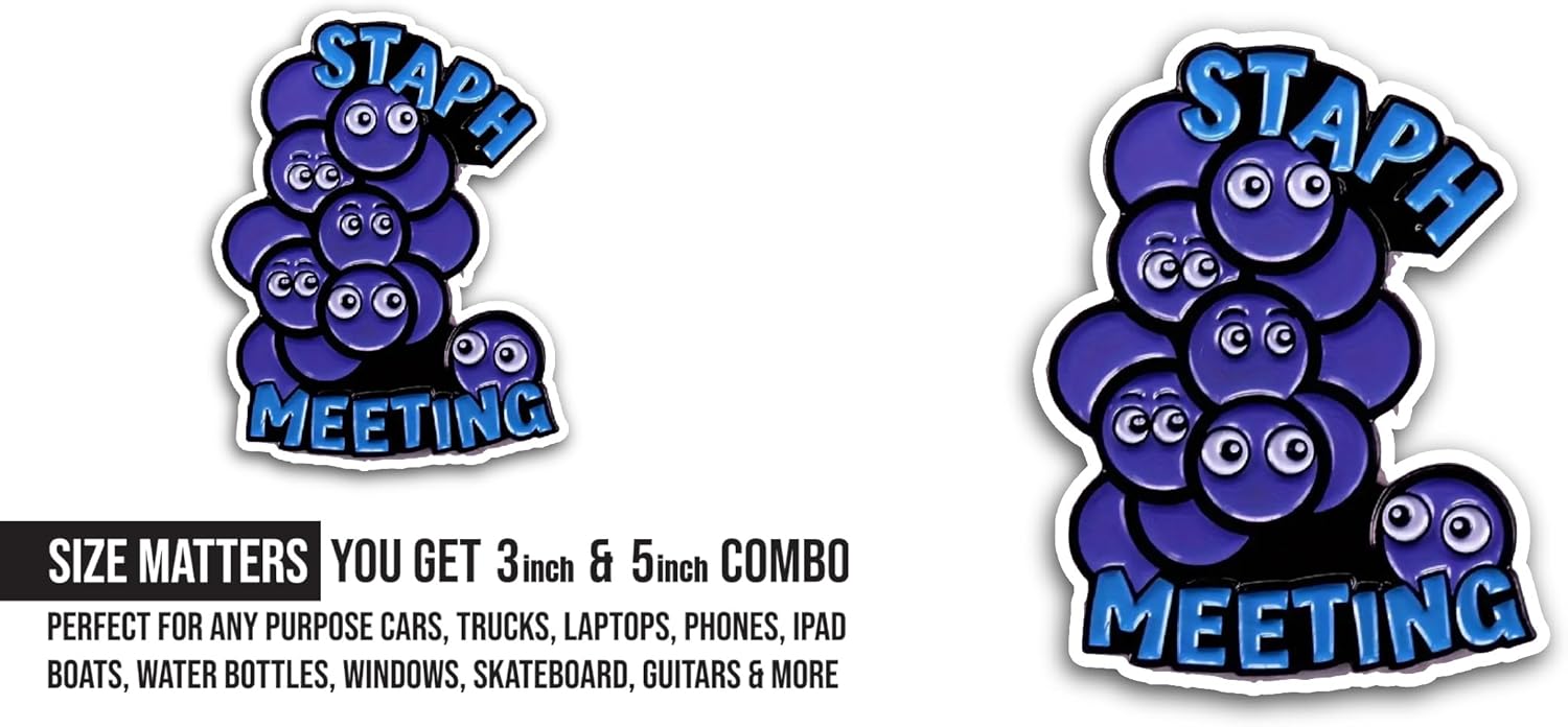 2 (Pieces) 3" and 5" Staph Meeting Text Sticker, Waterproof Vinyl Decals for Many Purpose Like Cars, Trucks, Laptops, Phones, Windows and More