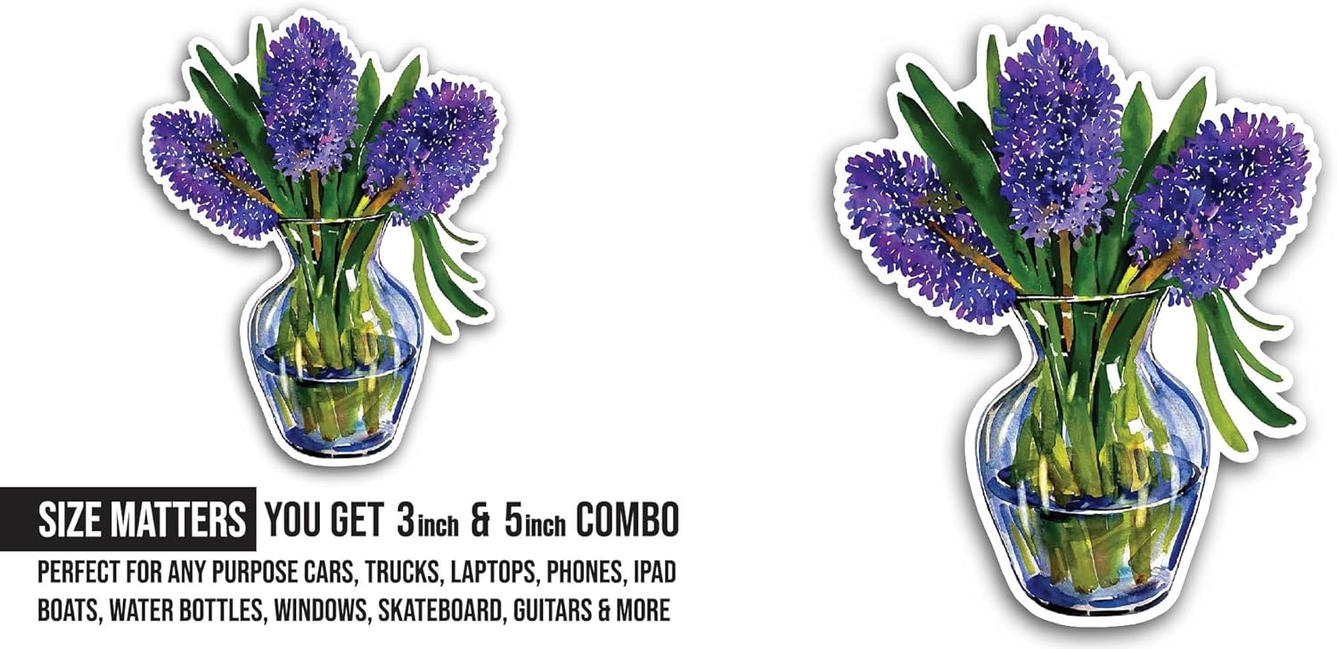 2 (Pieces) 3" and 5" Blue Hyacinths Sticker, Waterproof Vinyl Decals for Many Purpose Like Cars, Trucks, Laptops, Phones, Windows and More