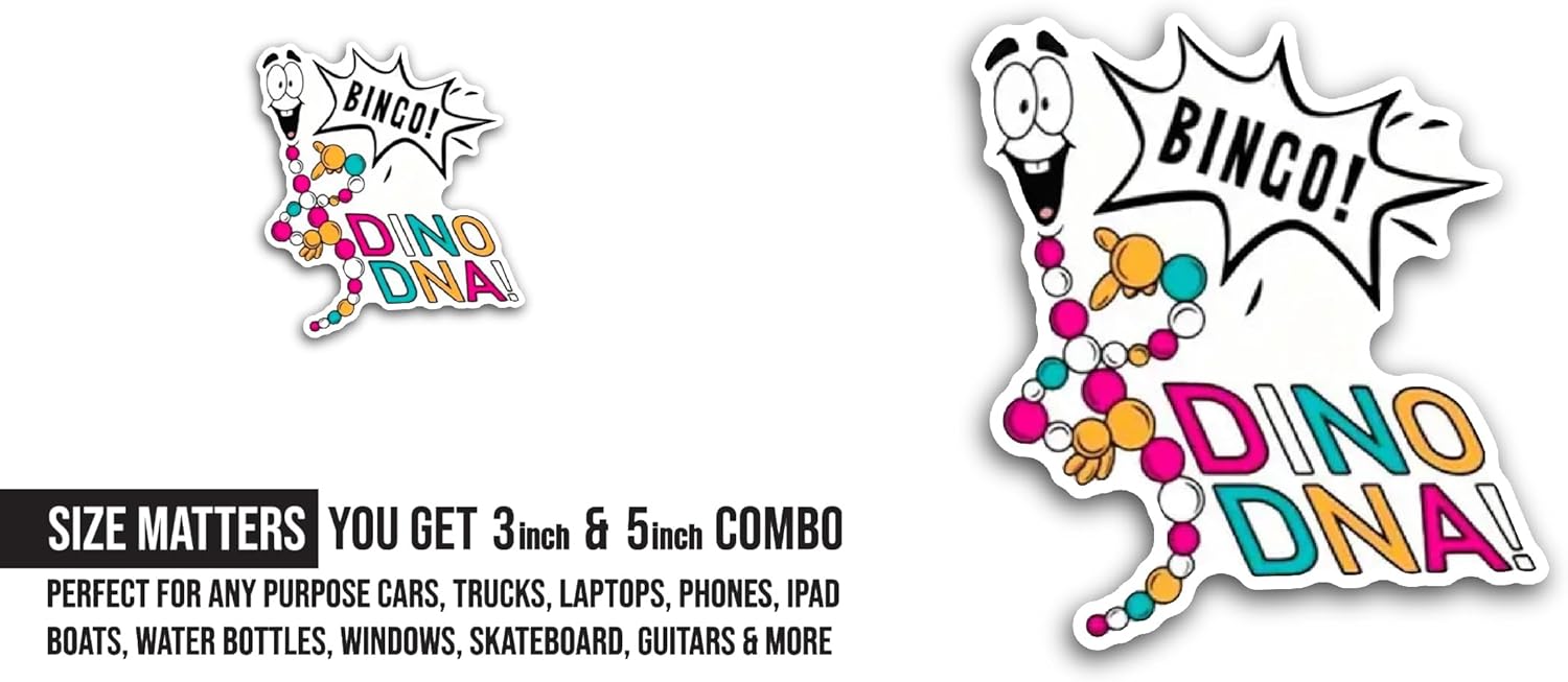2 (Pieces) 3" and 5" Bingo Dino DNA Sticker, Waterproof Vinyl Decals for Many Purpose Like Cars, Trucks, Laptops, Phones, Windows and More