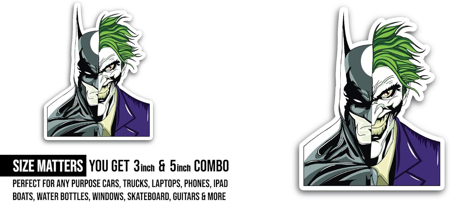 2 (Pieces) 3" and 5" Batman and Joker Sticker, Waterproof Vinyl Decals for Many Purpose Like Cars, Trucks, Laptops, Phones, Windows and More