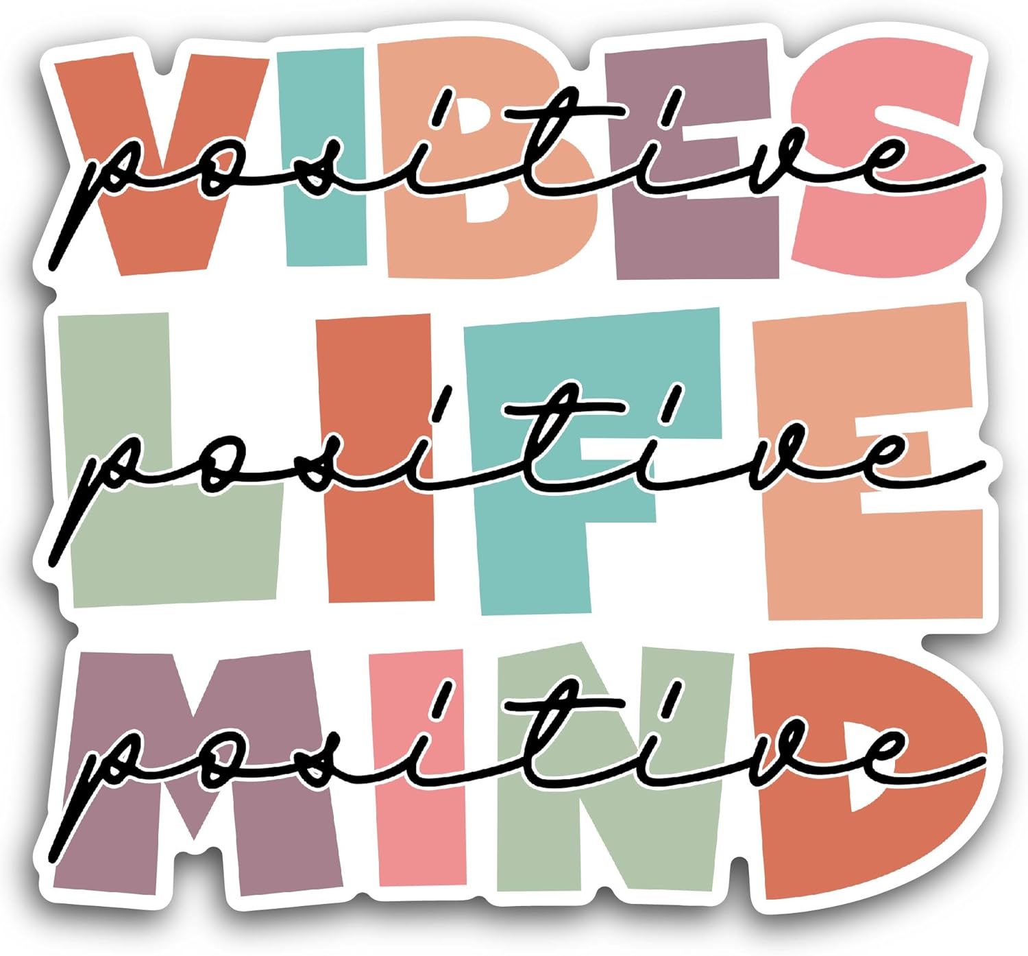 2 (Pieces) 3" and 5" Positive Vibes Sticker, Waterproof Vinyl Decals for Many Purpose Like Cars, Trucks, Laptops, Phones, Windows and More
