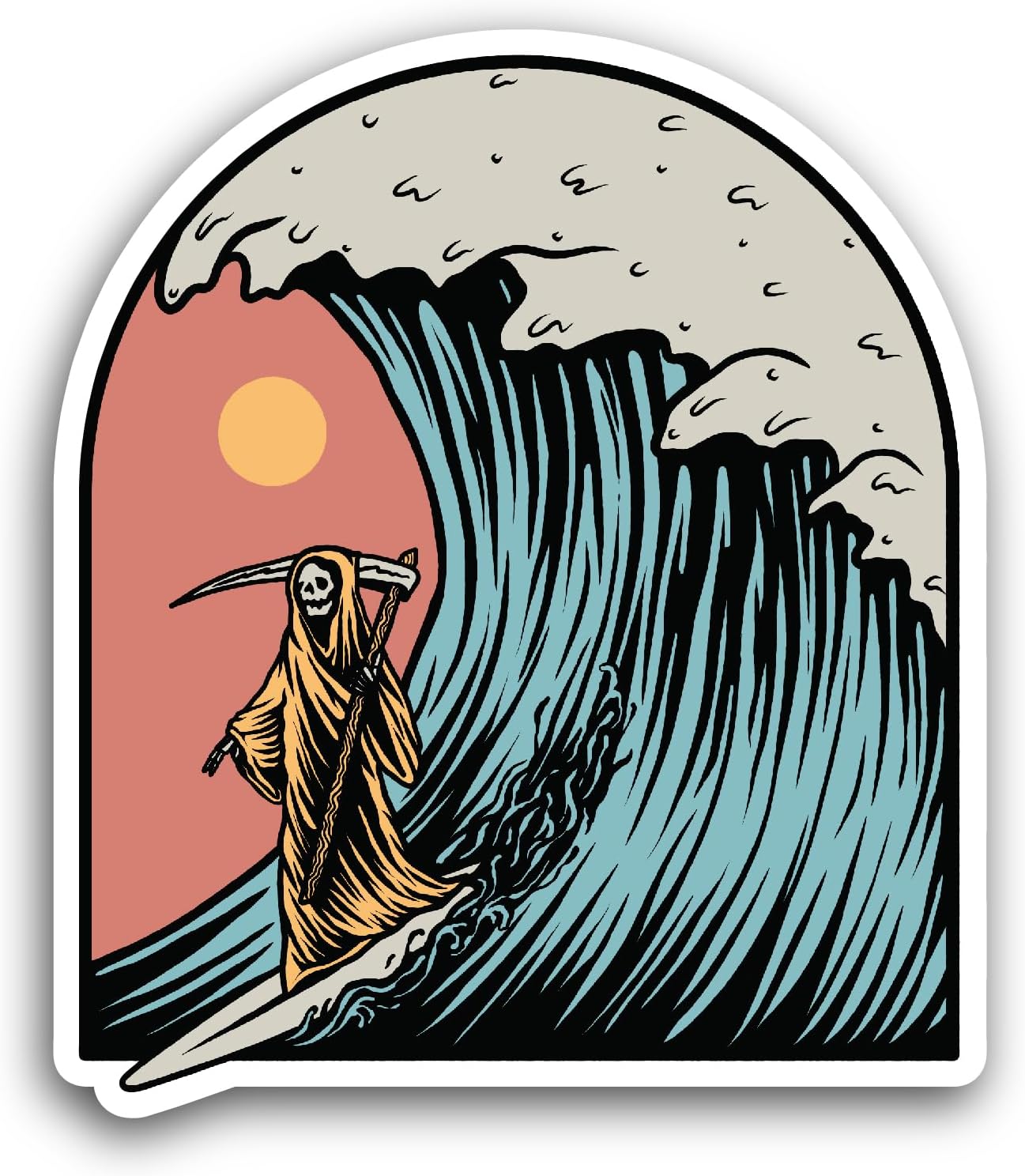 2 (Pieces) 3" and 5" Grim Reaper Surfing Sticker, Waterproof Vinyl Decals for Many Purpose Like Cars, Trucks, Laptops, Phones, Windows and More