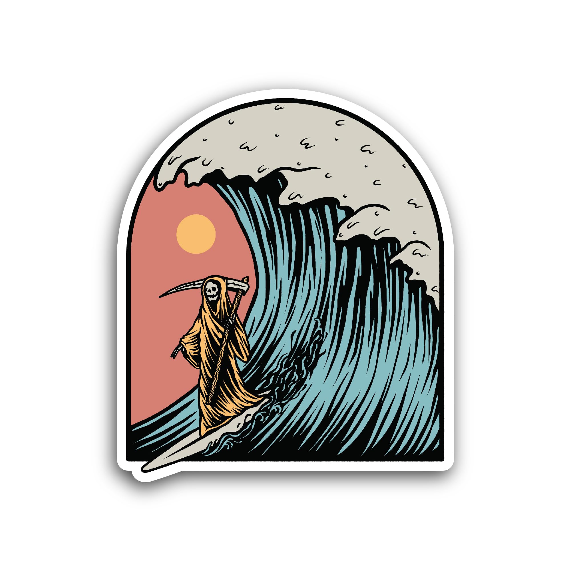 2 (Pieces) 3" and 5" Grim Reaper Surfing Sticker, Waterproof Vinyl Decals for Many Purpose Like Cars
