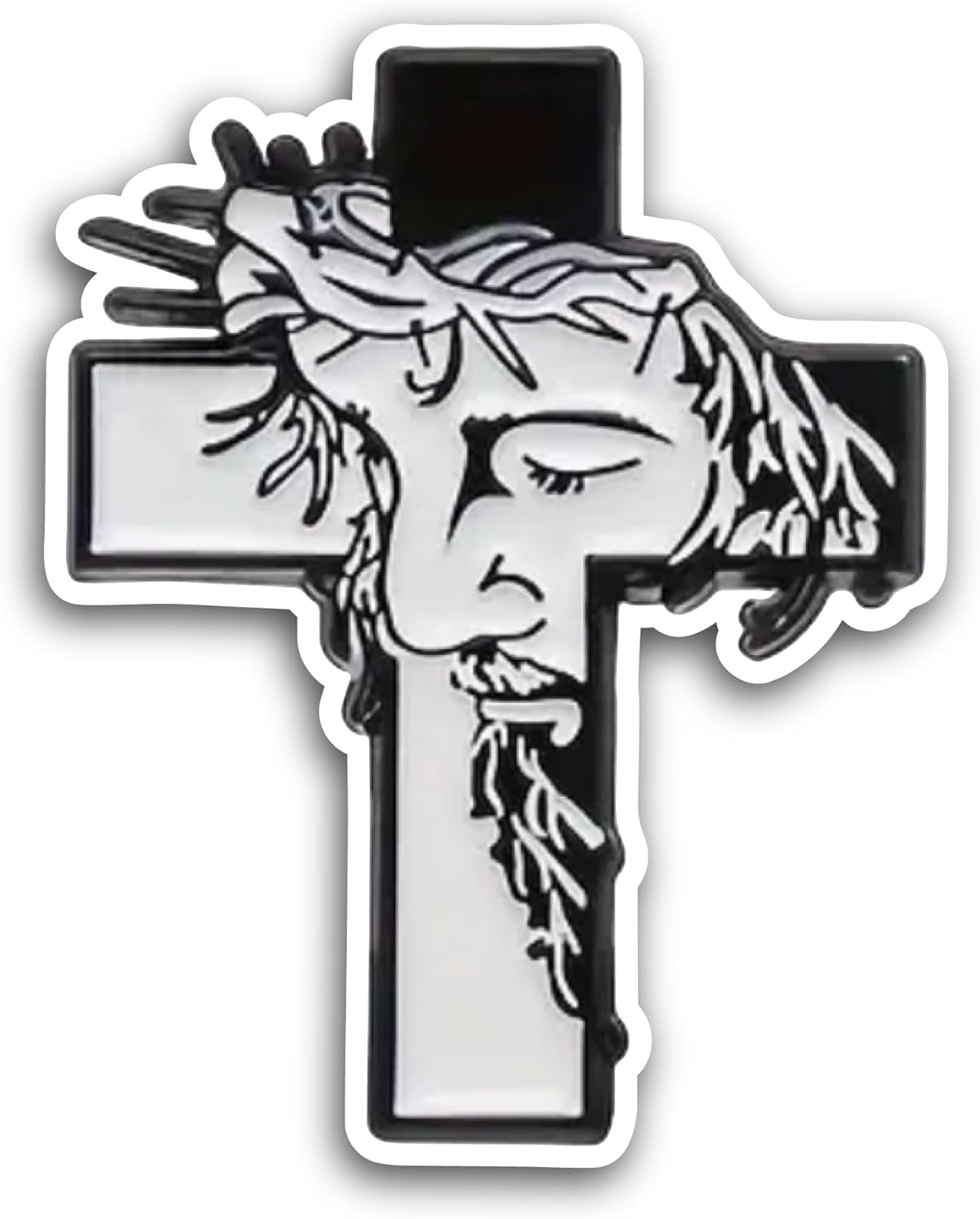 2 (Pieces) 3" and 5" Jesus Face On A Cross Sticker, Waterproof Vinyl Decals for Many Purpose Like Cars, Trucks, Laptops, Phones, Windows and More