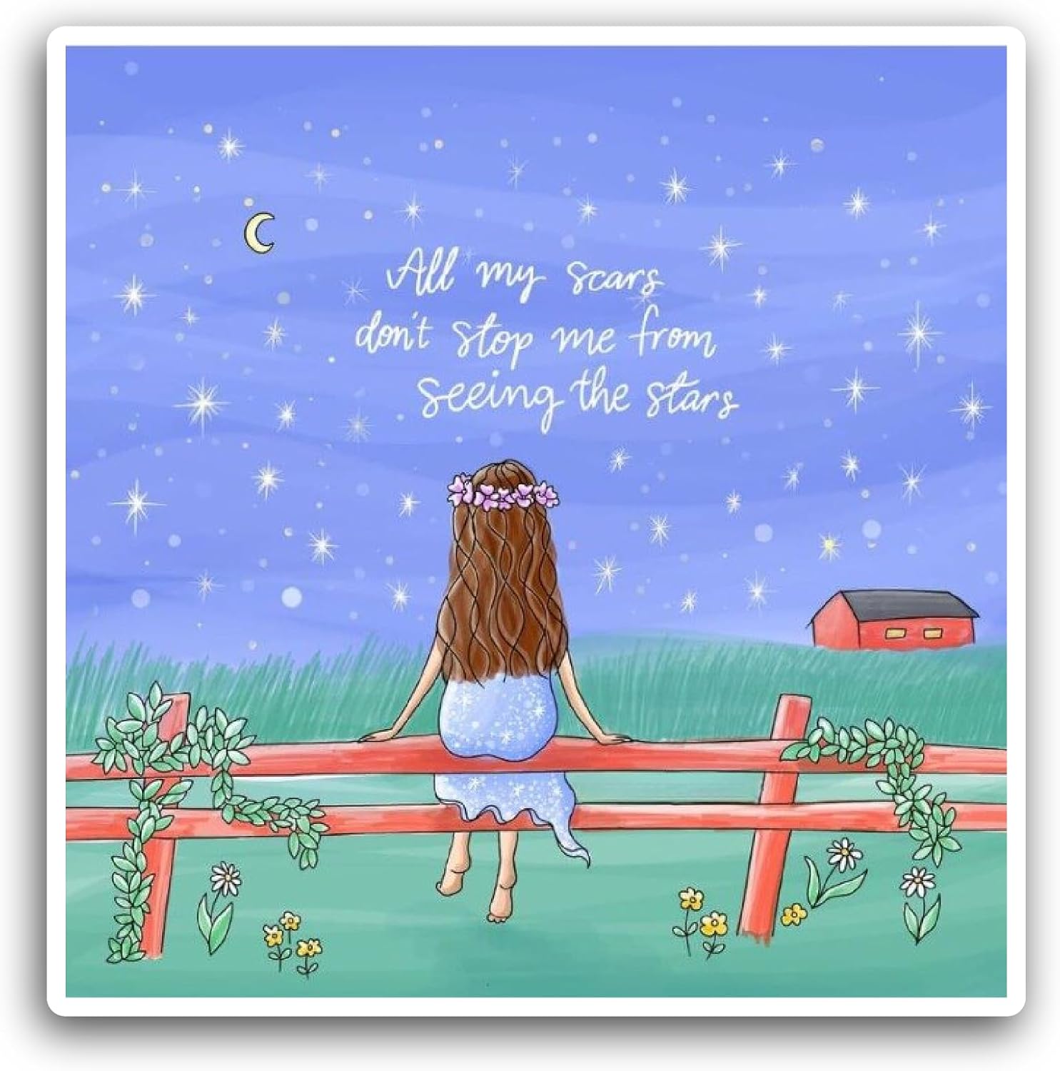 2 (Pieces) 3" and 5" Girl Watching Night Sky Sticker, Waterproof Vinyl Decals for Many Purpose Like Cars, Trucks, Laptops, Phones, Windows and More