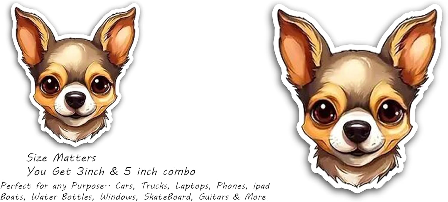 2 (Pieces) 3" and 5" Chihuahua Dog Decal Sticker, Waterproof Vinyl Decals for Many Purpose Like Cars, Trucks, Laptops, Phones, Windows and More