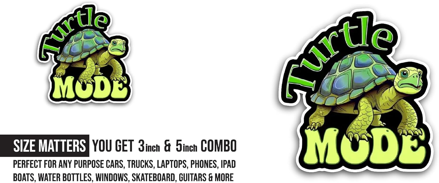 2 (Pieces) 3" and 5" Turtle Mode Sticker, Waterproof Vinyl Decals for Many Purpose Like Cars, Trucks, Laptops, Phones, Windows and More