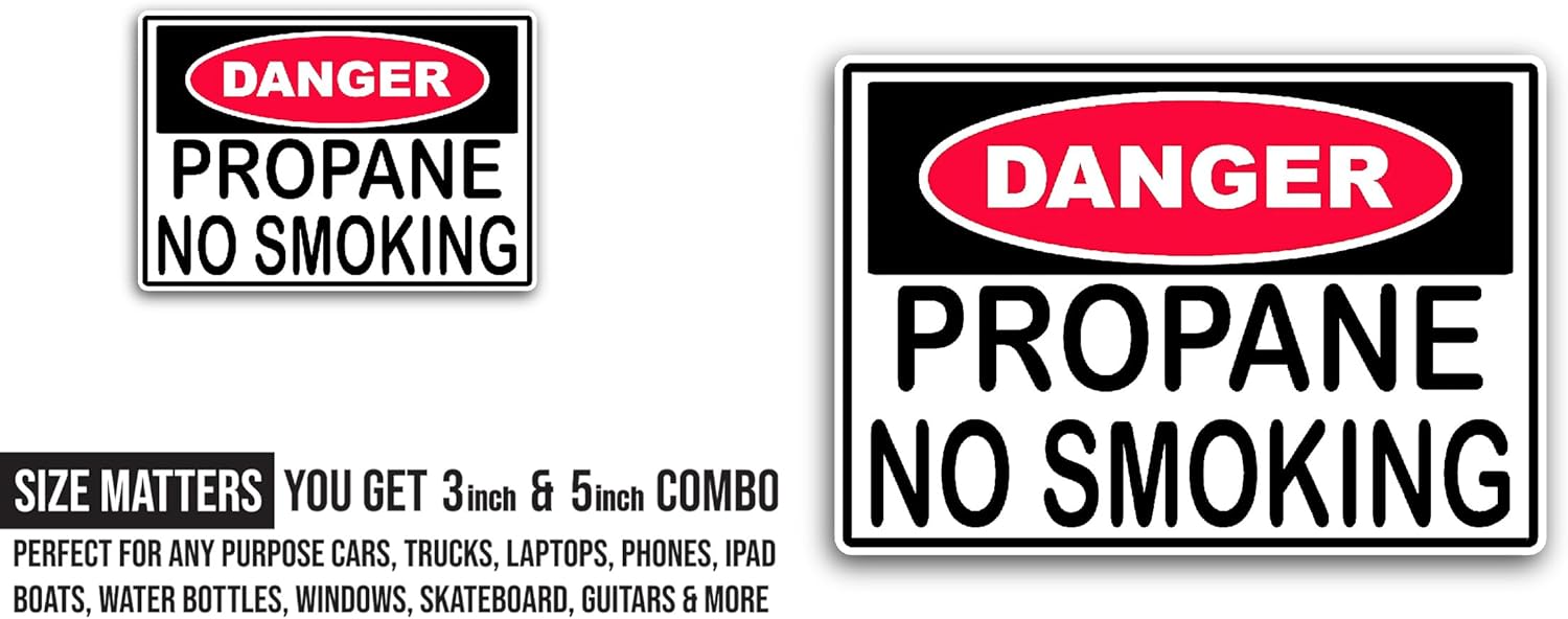 2 (Pieces) 3" and 5" Propane No Smoking Sticker, Waterproof Vinyl Decals for Many Purpose Like Cars, Trucks, Laptops, Phones, Windows and More