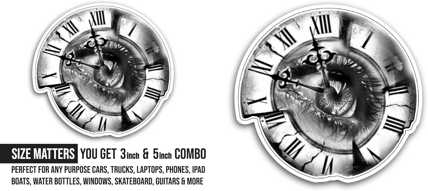 2 (Pieces) 3" and 5" Eye and Clock Sticker, Waterproof Vinyl Decals for Many Purpose Like Cars, Trucks, Laptops, Phones, Windows and More