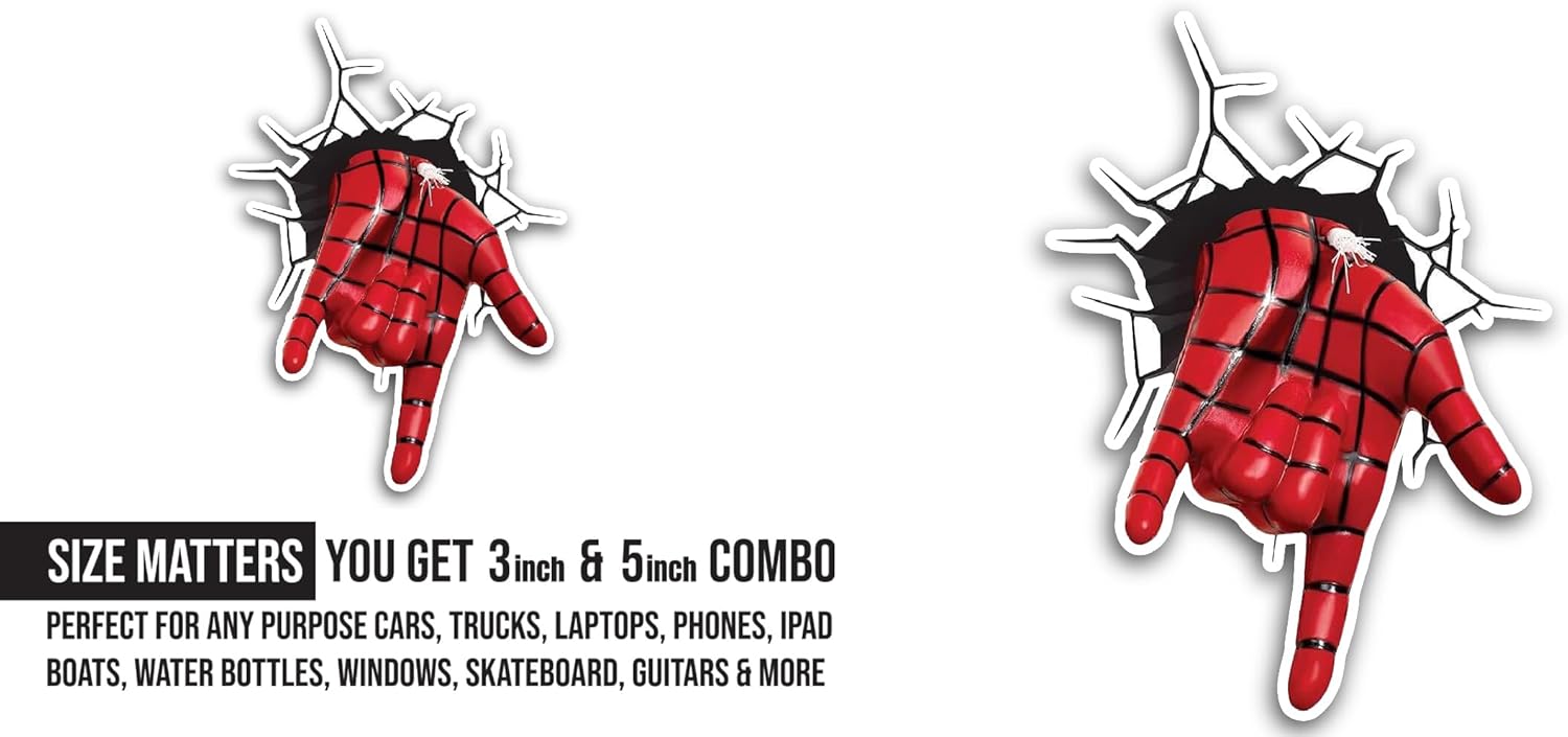 2 (Pieces) 3" and 5" Red Hand with Black Stripes Sticker, Waterproof Vinyl Decals for Many Purpose Like Cars, Trucks, Laptops, Phones, Windows and More
