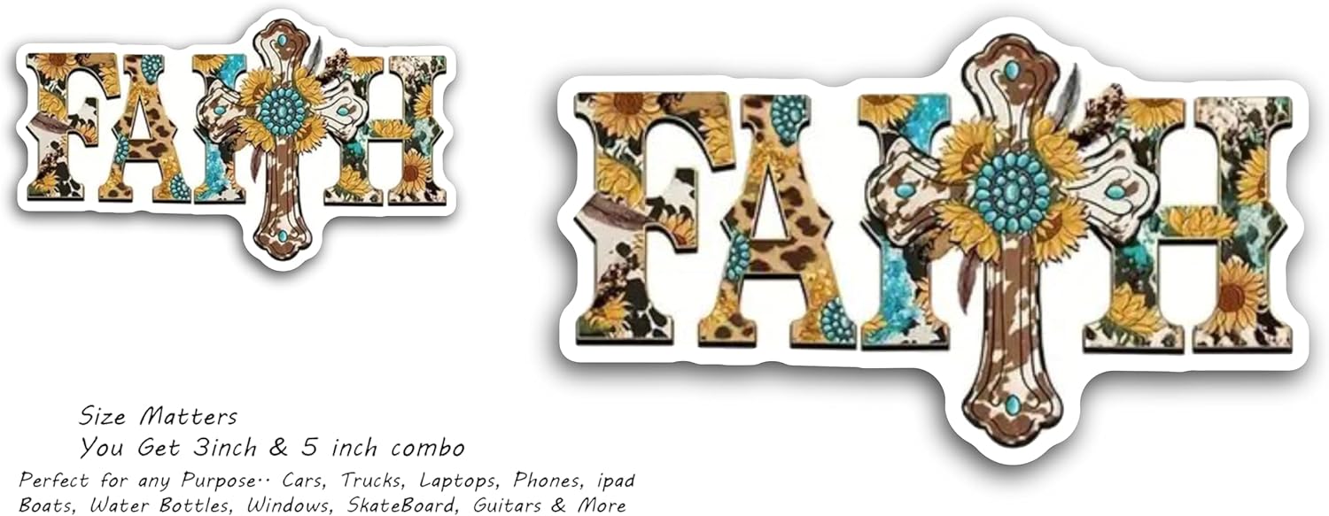 2 (Pieces) 3" and 5" Faith Message Sticker Decal Sticker, Waterproof Vinyl Decals for Many Purpose Like Cars, Trucks, Laptops, Phones, Windows and More