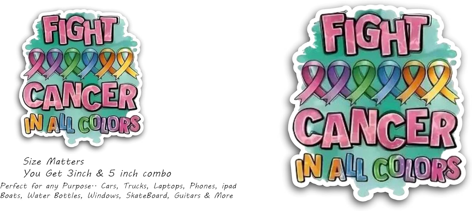 2 (Pieces) 3" and 5" Pink Cancer in All Colors Decal Sticker, Waterproof Vinyl Decals for Many Purpose Like Cars, Trucks, Laptops, Phones, Windows and More