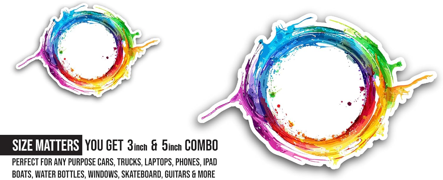 2 (Pieces) 3" and 5" Curved Colorful Circle Sticker, Waterproof Vinyl Decals for Many Purpose Like Cars, Trucks, Laptops, Phones, Windows and More