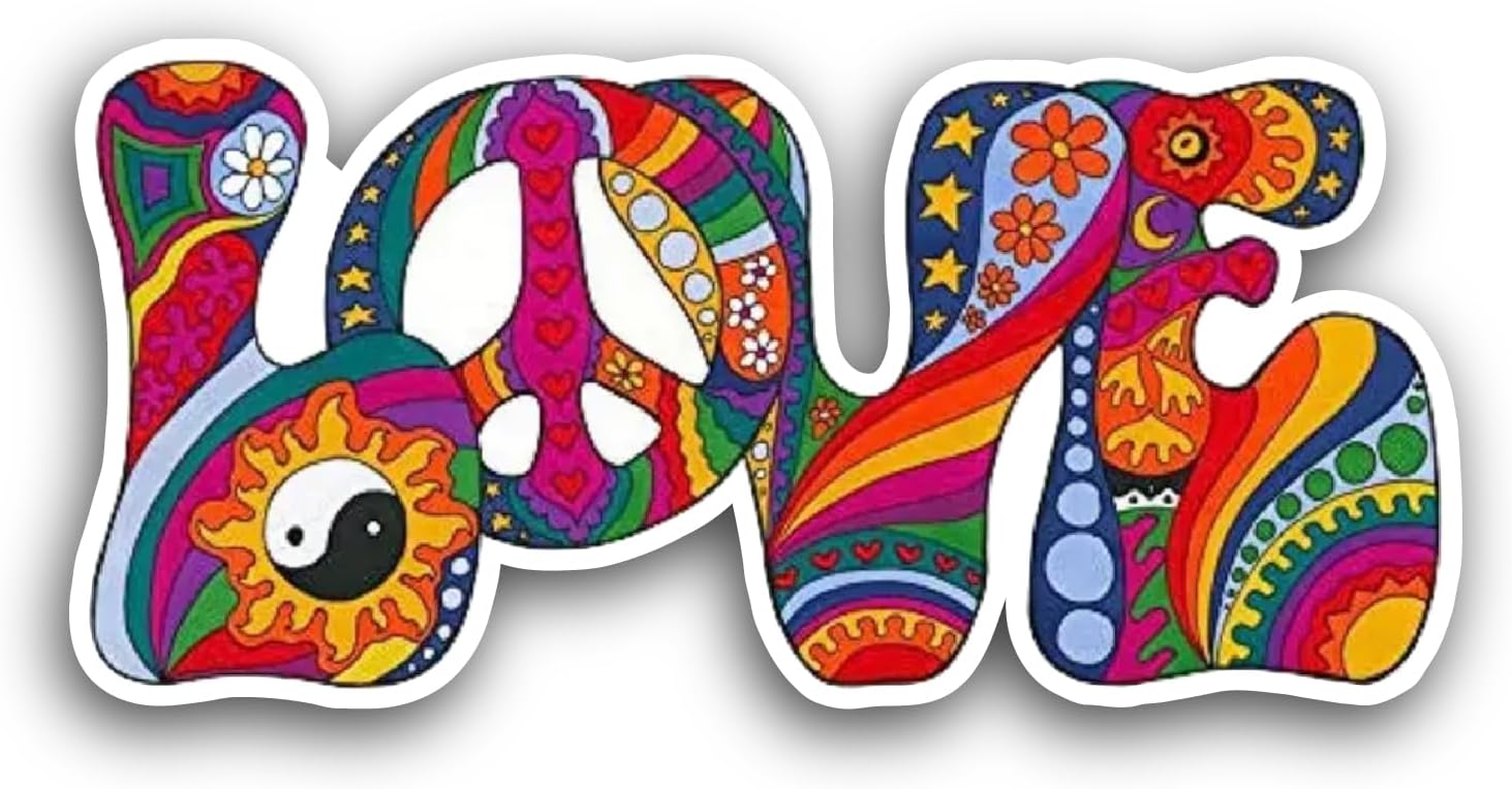 2 (Pieces) 3" and 5" Psychedelic Love Sticker, Waterproof Vinyl Decals for Many Purpose Like Cars, Trucks, Laptops, Phones, Windows and More