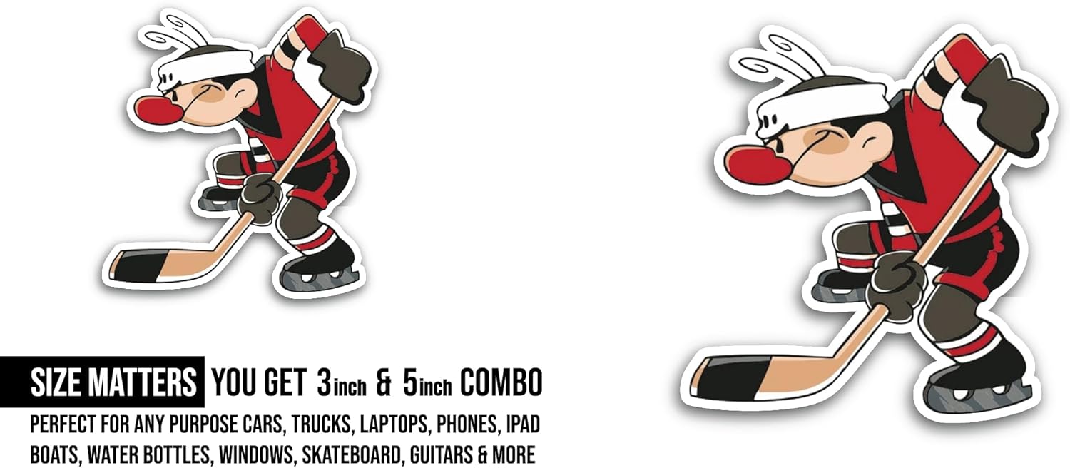 2 (Pieces) 3" and 5" Cartoon Hockey Player Sticker, Waterproof Vinyl Decals for Many Purpose Like Cars, Trucks, Laptops, Phones, Windows and More