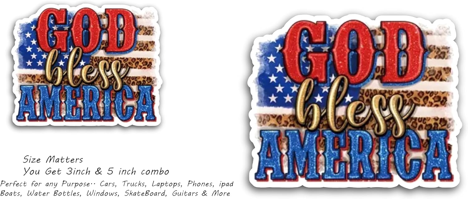 2 (Pieces) 3" and 5" God Bless America Sticker Decal Sticker, Waterproof Vinyl Decals for Many Purpose Like Cars, Trucks, Laptops, Phones, Windows and More
