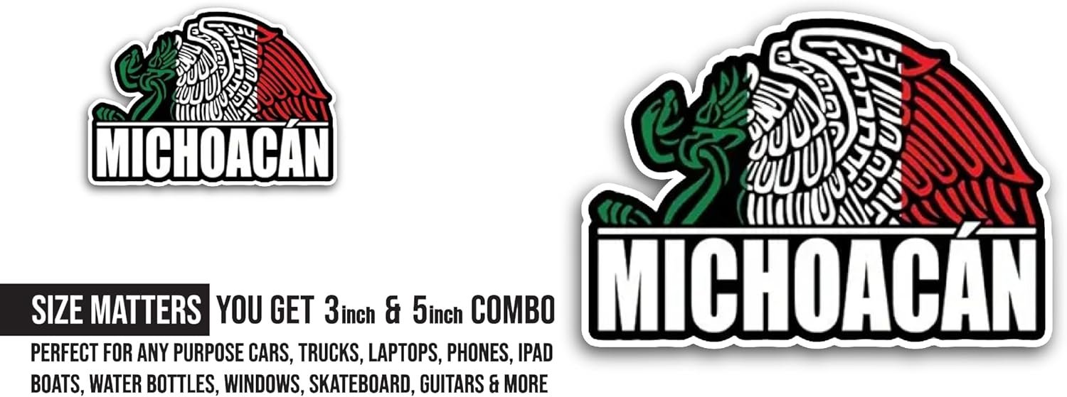 2 (Pieces) 3" and 5" Michoacán Sticker, Waterproof Vinyl Decals for Many Purpose Like Cars, Trucks, Laptops, Phones, Windows and More