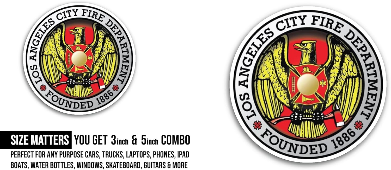 2 (Pieces) 3" and 5" Los Angeles Fire Department Sticker, Waterproof Vinyl Decals for Many Purpose Like Cars, Trucks, Laptops, Phones, Windows and More