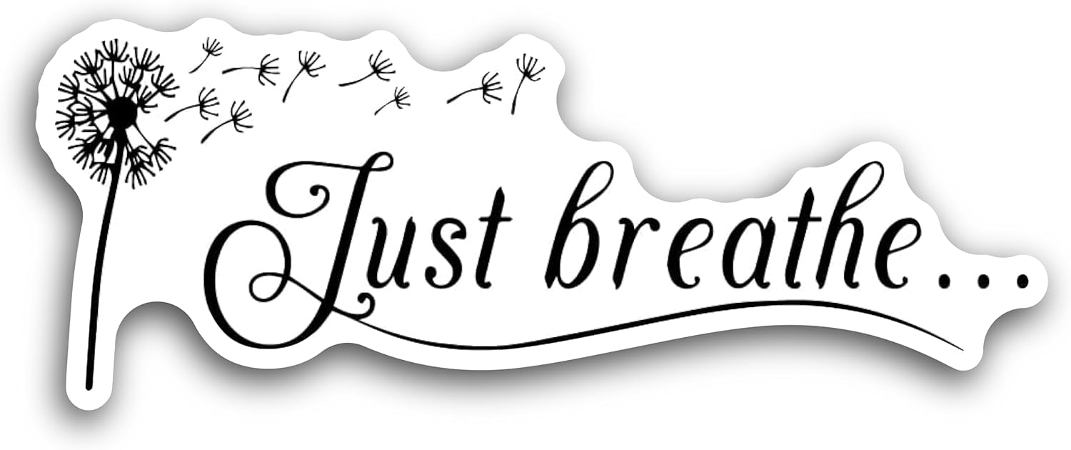 2 (Pieces) 3" and 5" Just Breathe Decal Sticker, Waterproof Vinyl Decals for Many Purpose Like Cars, Trucks, Laptops, Phones, Windows and More