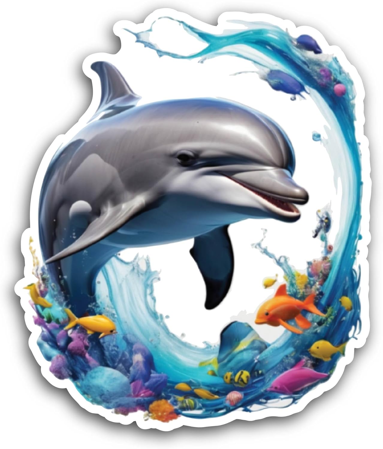2 (Pieces) 3" and 5" Jumping Dolphin Sticker, Waterproof Vinyl Decals for Many Purpose Like Cars, Trucks, Laptops, Phones, Windows and More