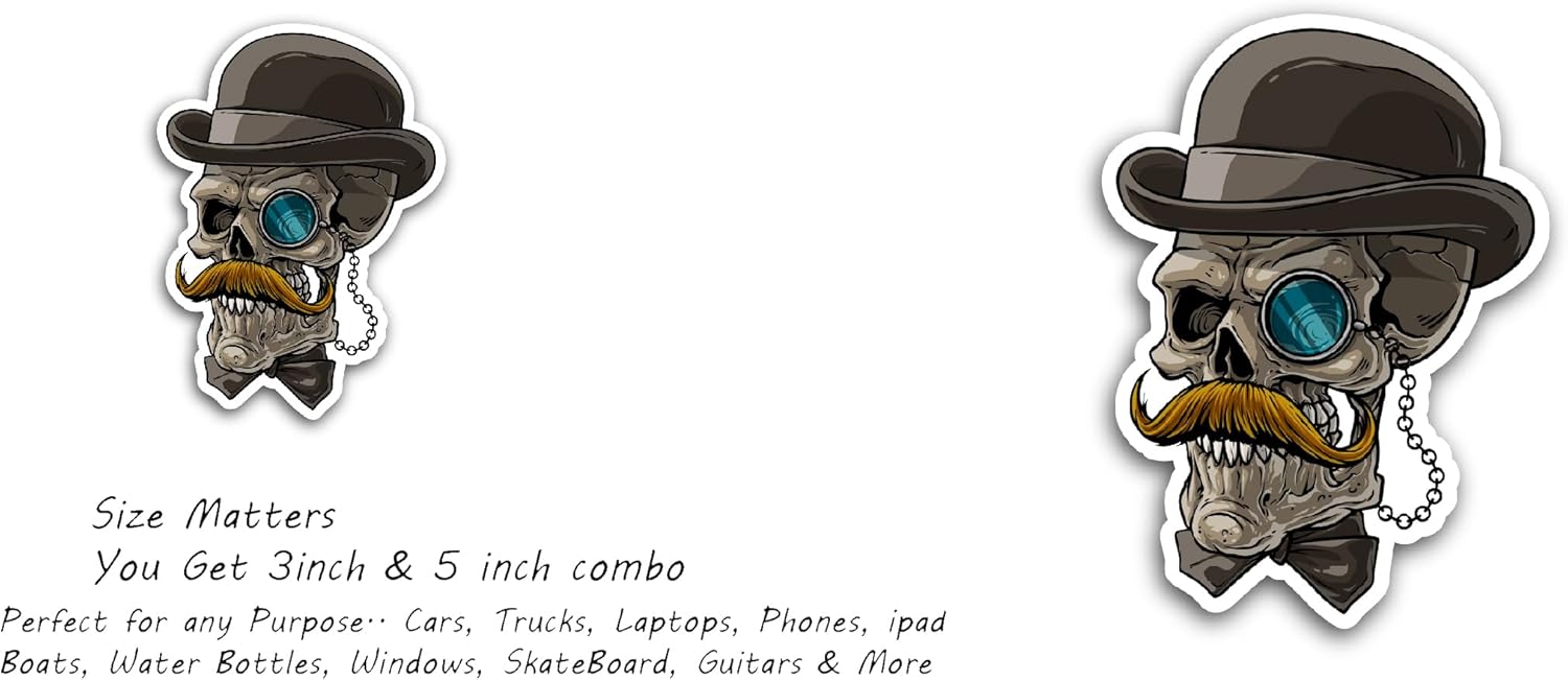 2 (Pieces) 3" and 5" Skull Vinyl Decal Sticker, Waterproof Vinyl Decals for Many Purpose Like Cars, Trucks, Laptops, Phones, Windows and More