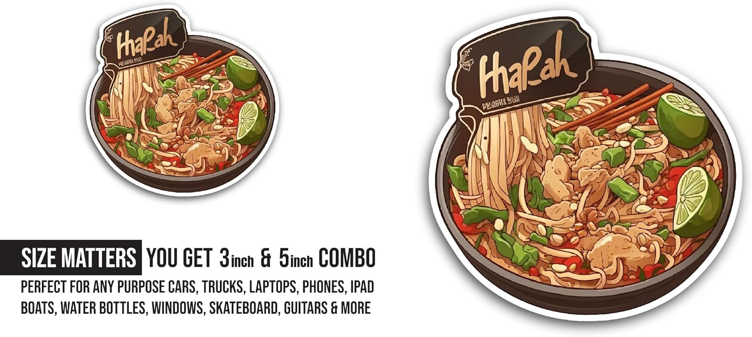 2 (Pieces) 3" and 5" Noodles Bowl Sticker, Waterproof Vinyl Decals for Many Purpose Like Cars, Trucks, Laptops, Phones, Windows and More