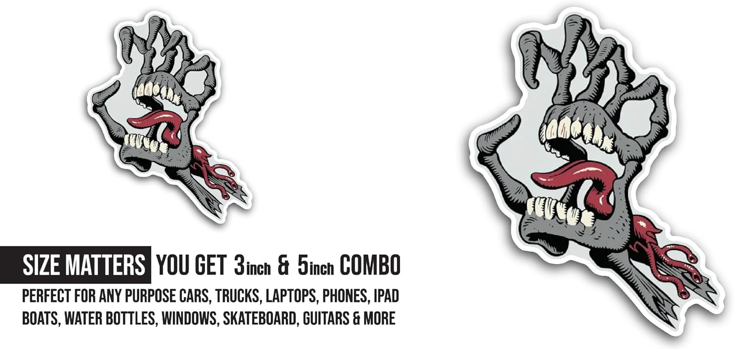 2 (Pieces) 3" and 5" Skeleton Screaming Hand Sticker, Waterproof Vinyl Decals for Many Purpose Like Cars, Trucks, Laptops, Phones, Windows and More