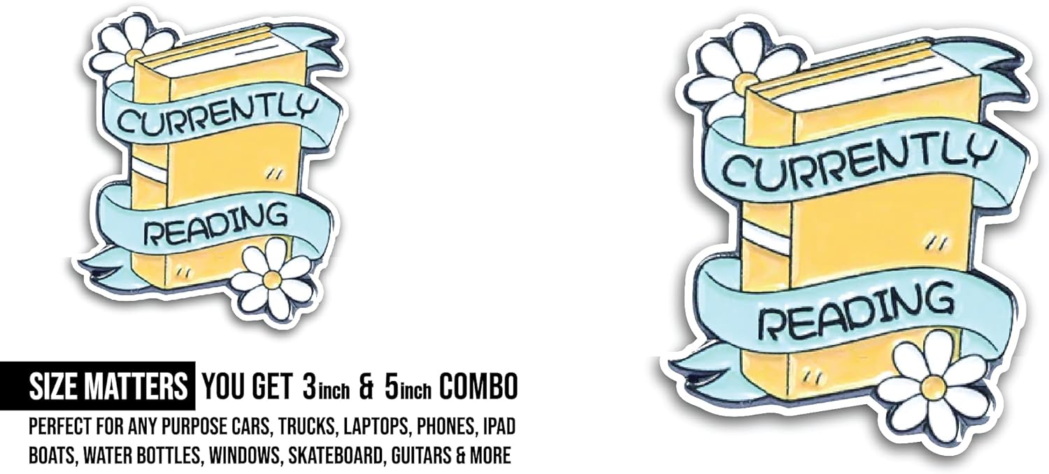 2 (Pieces) 3" and 5" Currently Reading Sticker, Waterproof Vinyl Decals for Many Purpose Like Cars, Trucks, Laptops, Phones, Windows and More