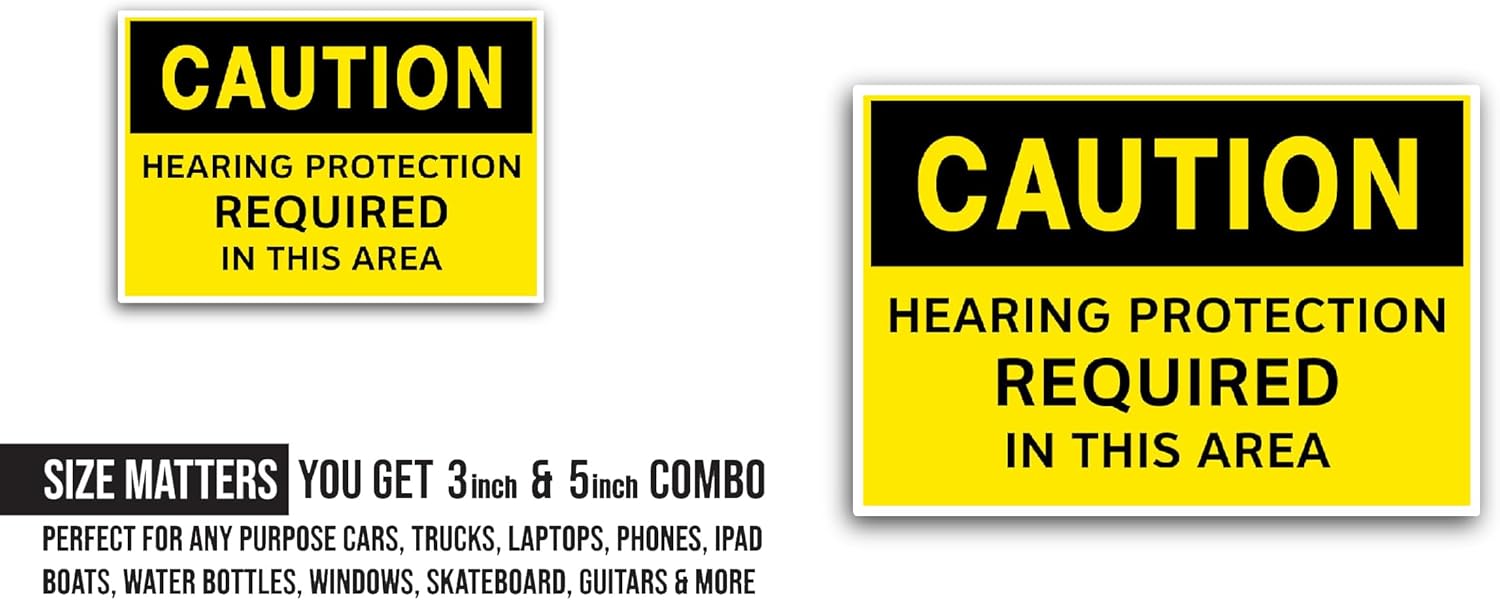 2 (Pieces) 3" and 5" Hearing Pr0tection Sticker, Waterproof Vinyl Decals for Many Purpose Like Cars, Trucks, Laptops, Phones, Windows and More