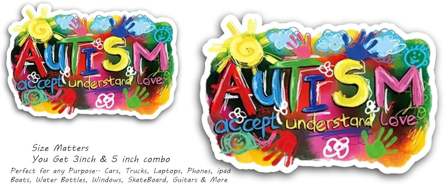 2 (Pieces) 3" and 5" Autism Accept understtand and Love Decal Sticker, Waterproof Vinyl Decals for Many Purpose Like Cars, Trucks, Laptops, Phones, Windows and More