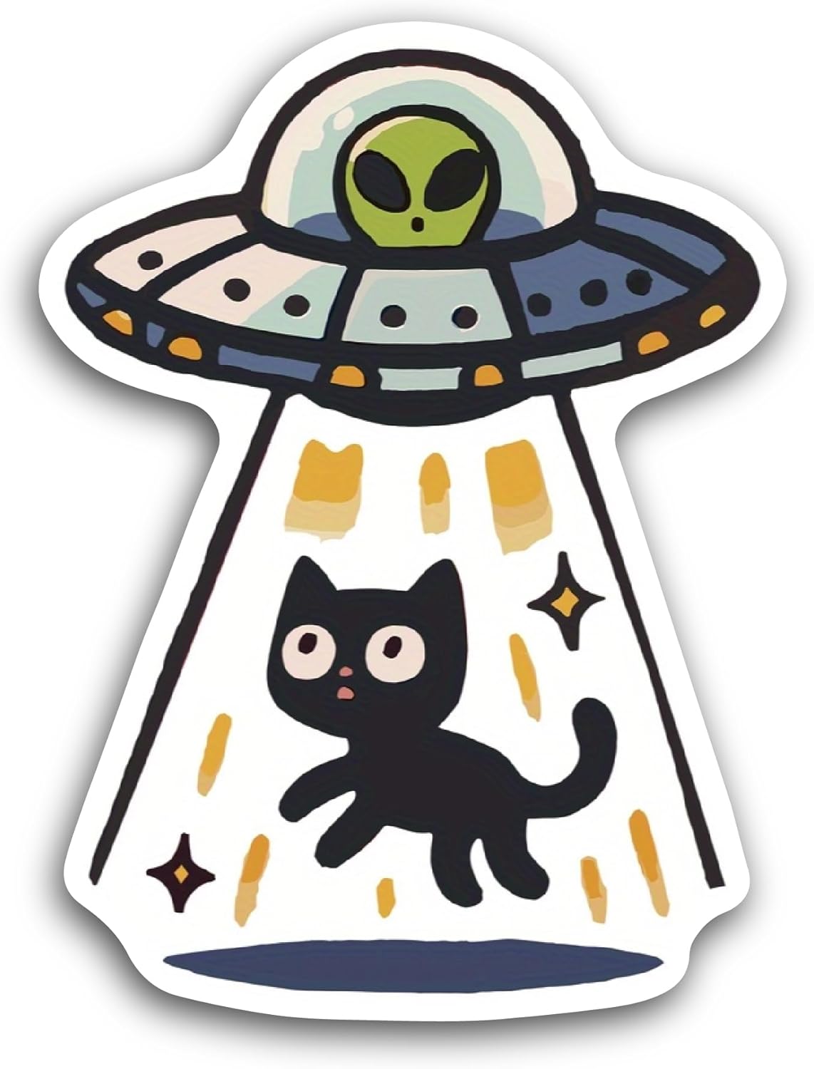 2 (Pieces) 3" and 5" Cat UFO Sticker, Waterproof Vinyl Decals for Many Purpose Like Cars, Trucks, Laptops, Phones, Windows and More