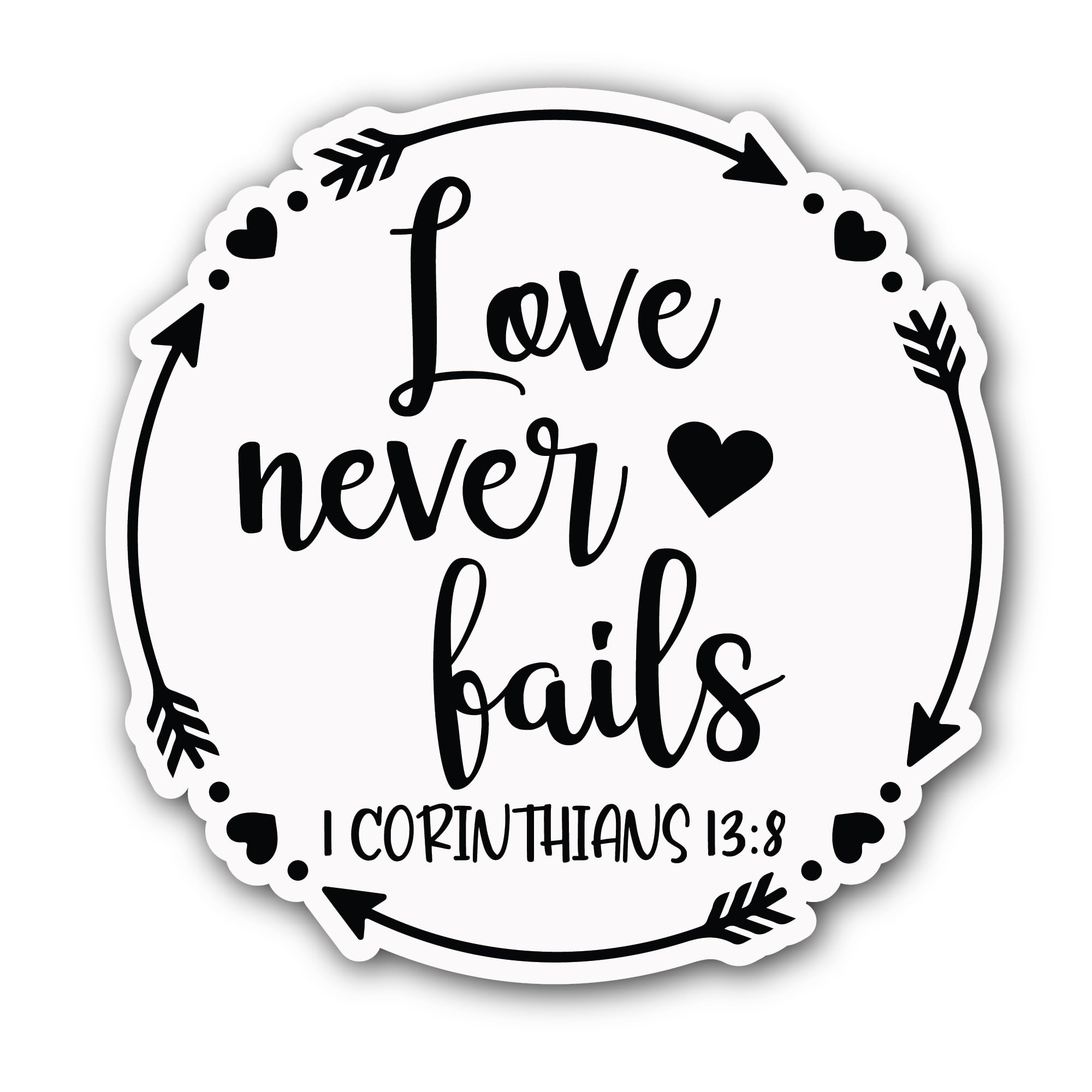 2 (Pieces) 3" and 5" Love Never Fails Sticker, Waterproof Vinyl Decals for Many Purpose Like Cars, T