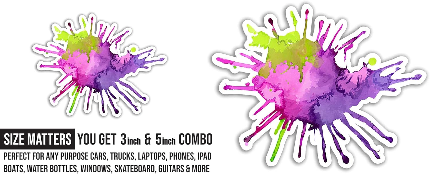 2 (Pieces) 3" and 5" Paint Splashes Sticker, Waterproof Vinyl Decals for Many Purpose Like Cars, Trucks, Laptops, Phones, Windows and More