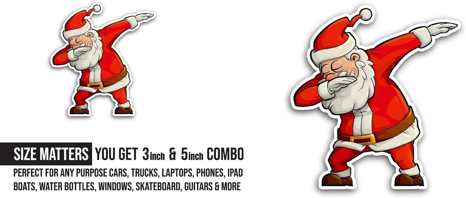 2 (Pieces) 3" and 5" Cartoon Santa Sticker, Waterproof Vinyl Decals for Many Purpose Like Cars, Trucks, Laptops, Phones, Windows and More