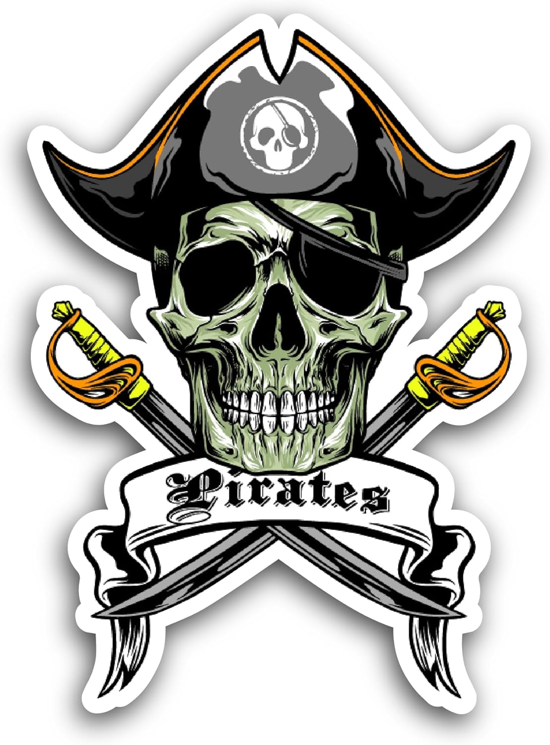 2 (Pieces) 3" and 5" Skull Pirates with Cross Swords Sticker, Waterproof Vinyl Decals for Many Purpose Like Cars, Trucks, Laptops, Phones, Windows and More