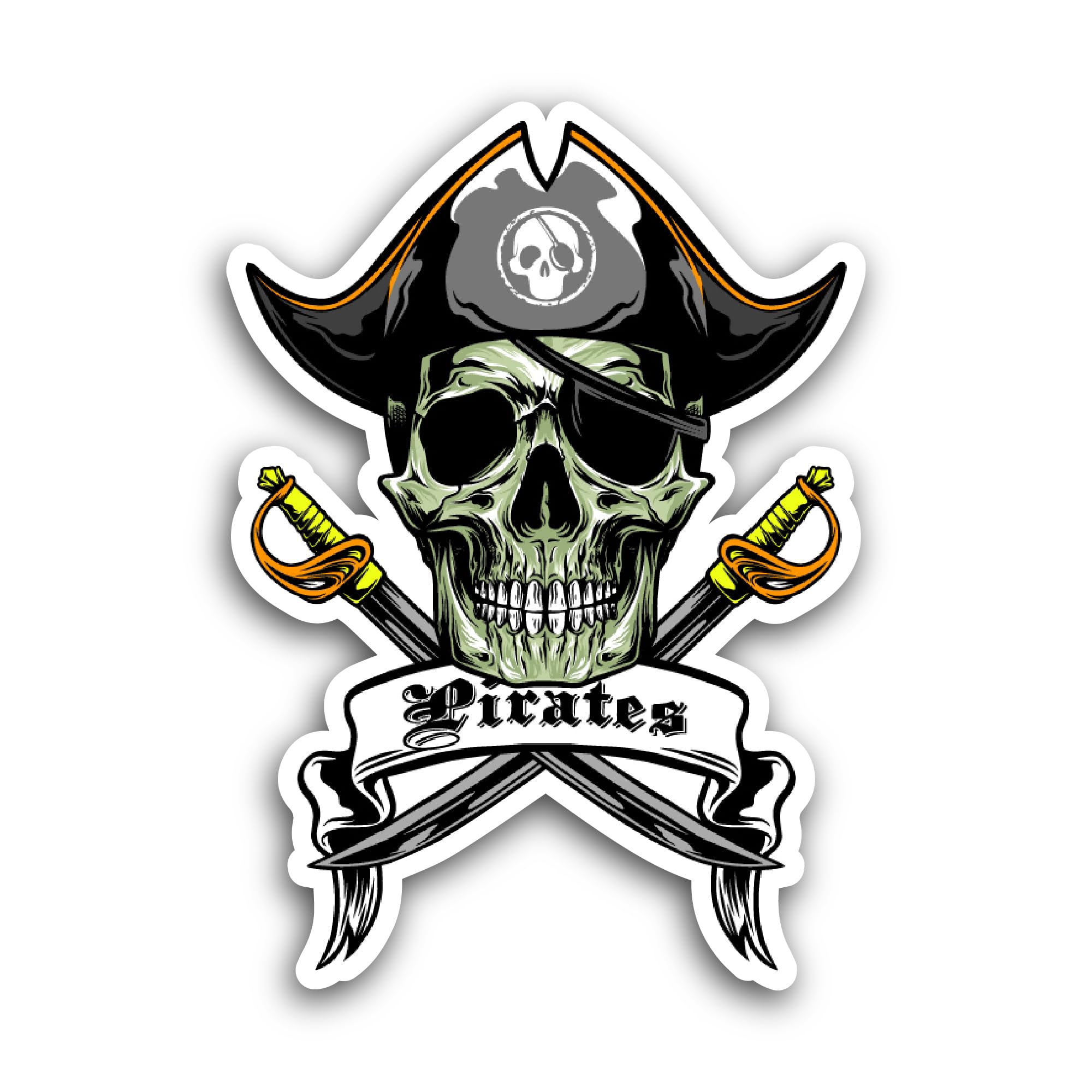 2 (Pieces) 3" and 5" Skull Pirates with Cross Swords Sticker, Waterproof Vinyl Decals for Many Purpo