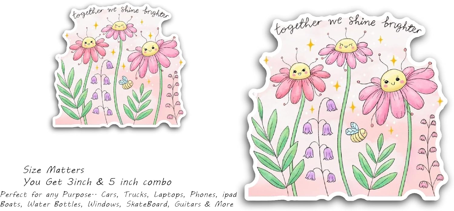 2 (Pieces) 3" and 5" Pink Smiley Flowers Sticker, Waterproof Vinyl Decals for Many Purpose Like Cars, Trucks, Laptops, Phones, Windows and More
