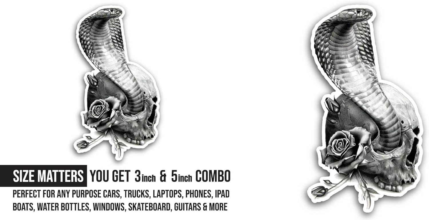 2 (Pieces) 3" and 5" Snake Sticker, Waterproof Vinyl Decals for Many Purpose Like Cars, Trucks, Laptops, Phones, Windows and More