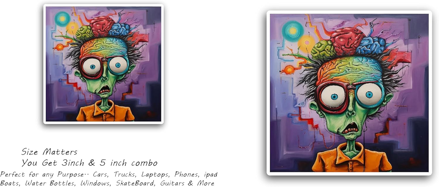 2 (Pieces) 3" and 5" Cartoon Zombie Sticker, Waterproof Vinyl Decals for Many Purpose Like Cars, Trucks, Laptops, Phones, Windows and More