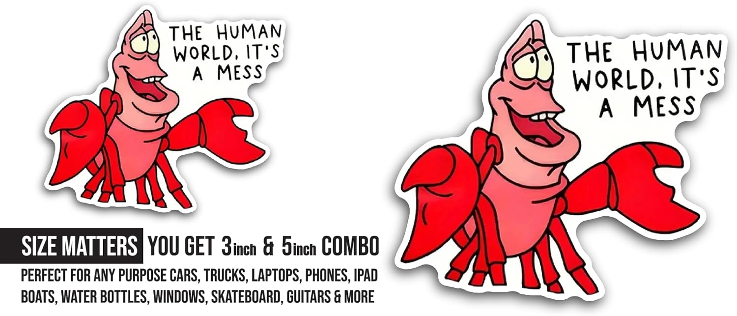 2 (Pieces) 3" and 5" Red Crab Sticker, Waterproof Vinyl Decals for Many Purpose Like Cars, Trucks, Laptops, Phones, Windows and More