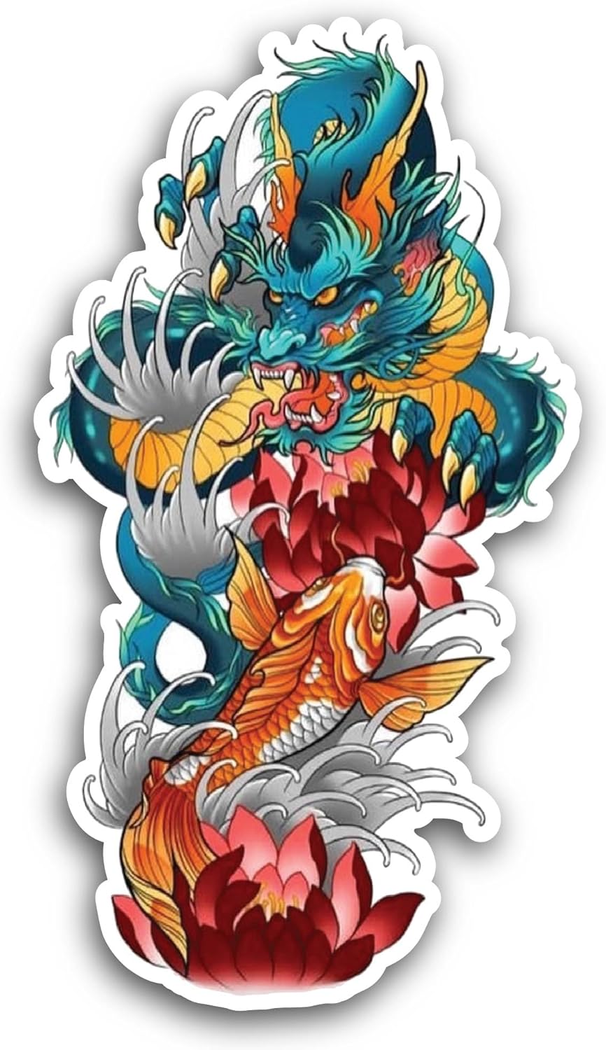 2 (Pieces) 3" and 5" Cartoon Dragon Sticker, Waterproof Vinyl Decals for Many Purpose Like Cars, Trucks, Laptops, Phones, Windows and More