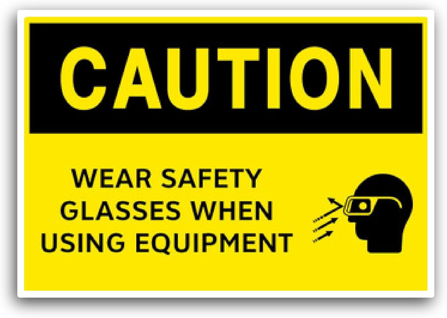 2 (Pieces) 3" and 5" Caution Sign - Wear Safety Glasses Sticker, Waterproof Vinyl Decals for Many Purpose Like Cars, Trucks, Laptops, Phones, Windows and More