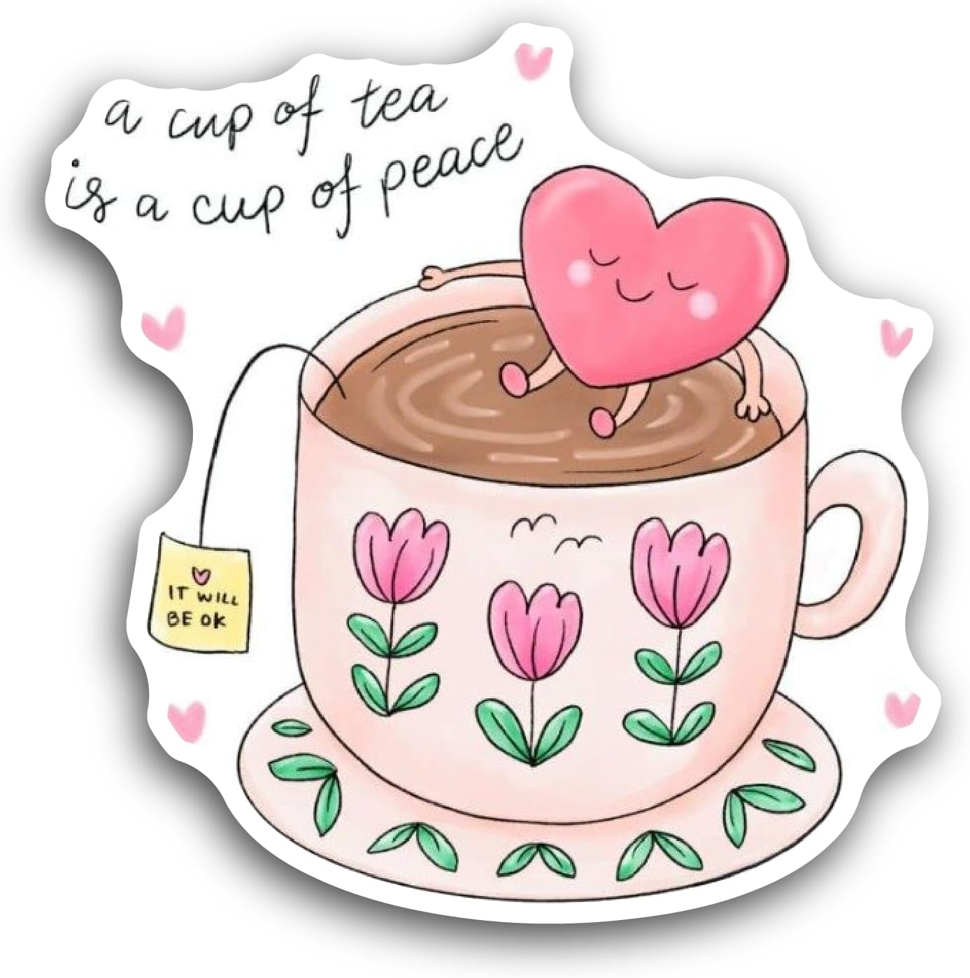 2 (Pieces) 3" and 5" Tea Cup and Heart Sticker, Waterproof Vinyl Decals for Many Purpose Like Cars, Trucks, Laptops, Phones, Windows and More