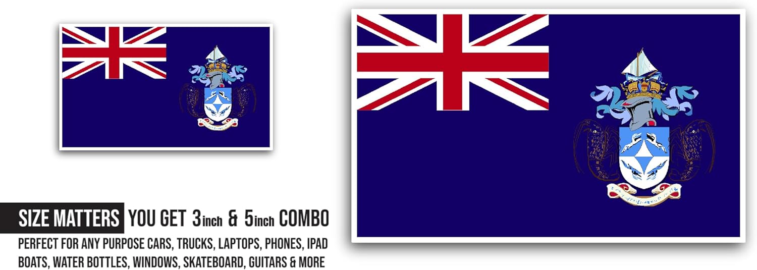 2 (Pieces) 3" and 5" Tristan Da Cunha Flag Sticker, Waterproof Vinyl Decals for Many Purpose Like Cars, Trucks, Laptops, Phones, Windows and More
