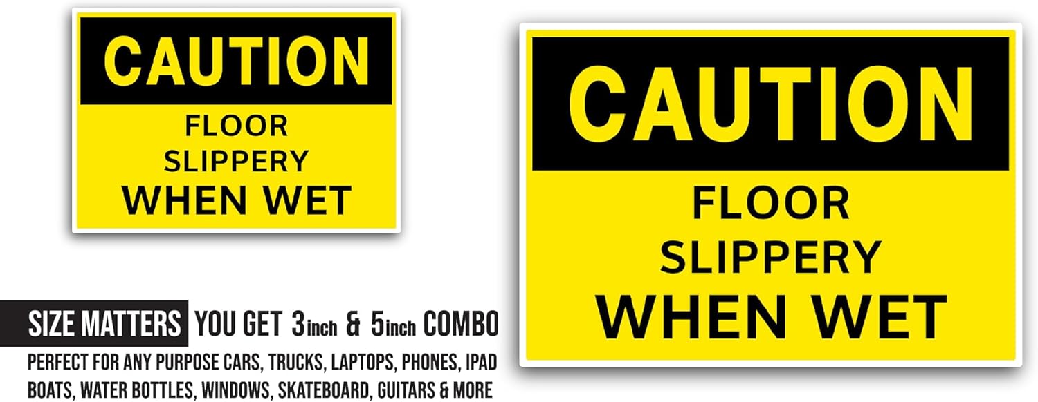 2 (Pieces) 3" and 5" Floor Slippery When Wet Sticker, Waterproof Vinyl Decals for Many Purpose Like Cars, Trucks, Laptops, Phones, Windows and More