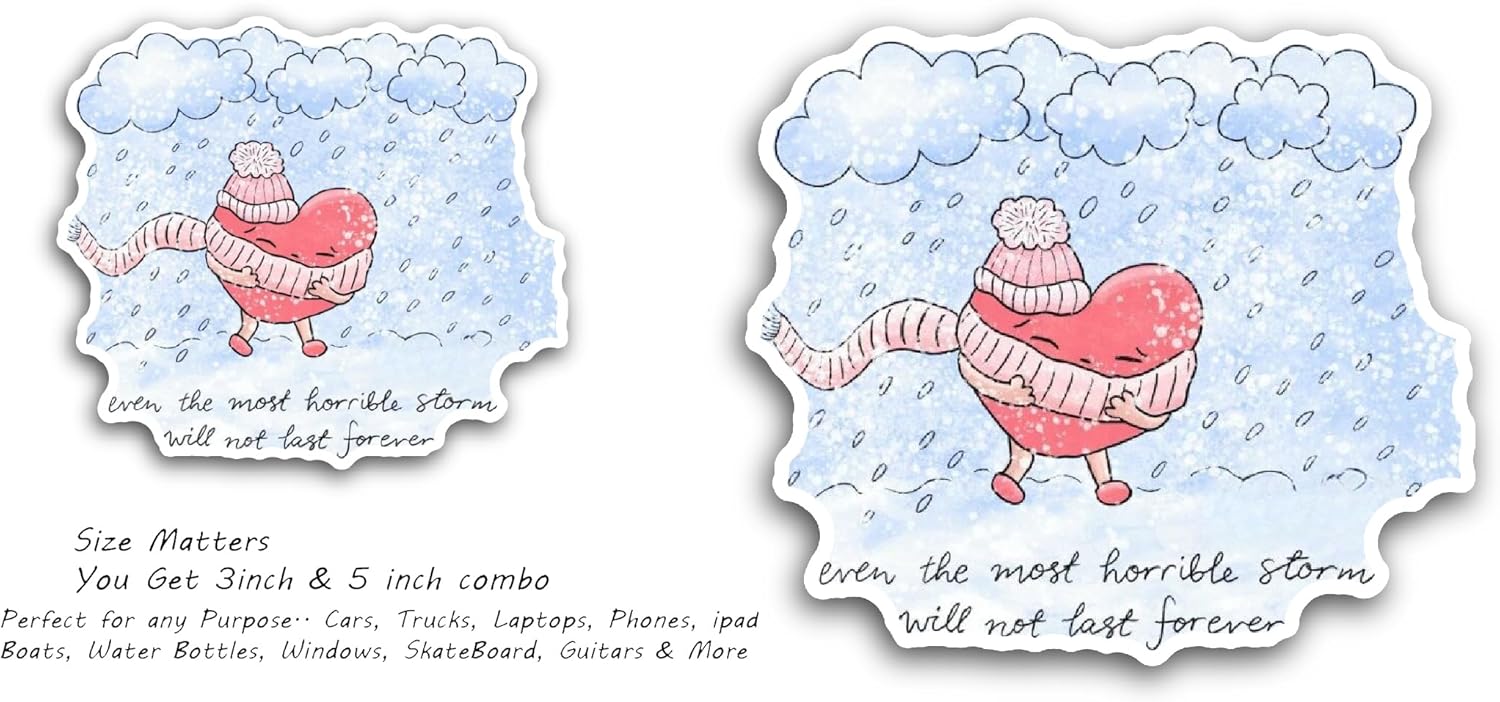 2 (Pieces) 3" and 5" Cute Heart Sticker, Waterproof Vinyl Decals for Many Purpose Like Cars, Trucks, Laptops, Phones, Windows and More