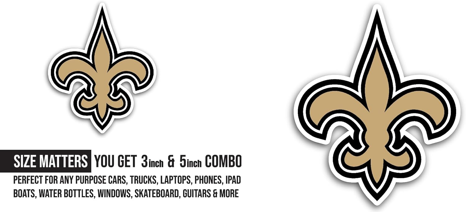 2 (Pieces) 3" and 5" New 0rleans Saints Decal Sticker, Waterproof Vinyl Decals for Many Purpose Like Cars, Trucks, Laptops, Phones, Windows and More