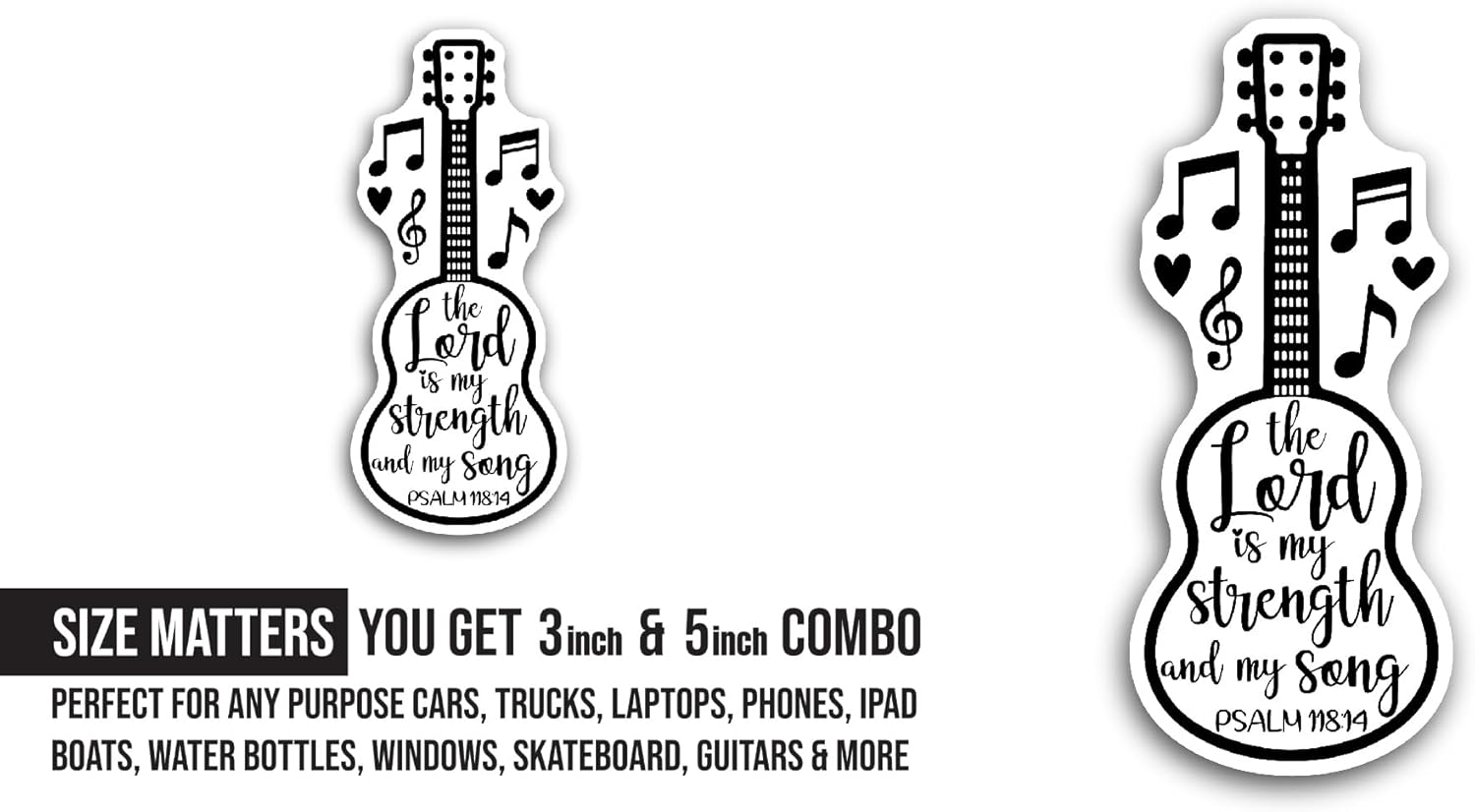 2 (Pieces) 3" and 5" The Lord is My Strength and My Soul Sticker, Waterproof Vinyl Decals for Many Purpose Like Cars, Trucks, Laptops, Phones, Windows and More