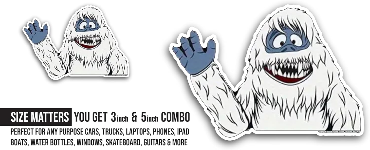 2 (Pieces) 3" and 5" Snow Monster Sticker, Waterproof Vinyl Decals for Many Purpose Like Cars, Trucks, Laptops, Phones, Windows and More